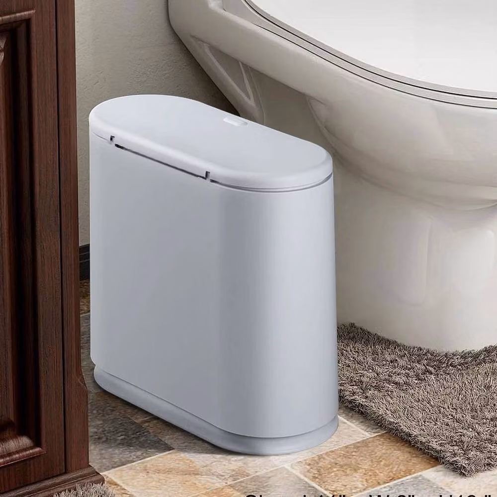 PAWNORA 10L Grey Narrow Plastic Bathroom Bin with Touch Press Top – 3