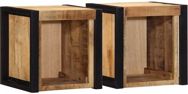 Berkfield Home Set of 2 Rustic Mango Wood Bedside Cabinets, Brown, W/D/H: 40 x 35 x 40 cm – 1