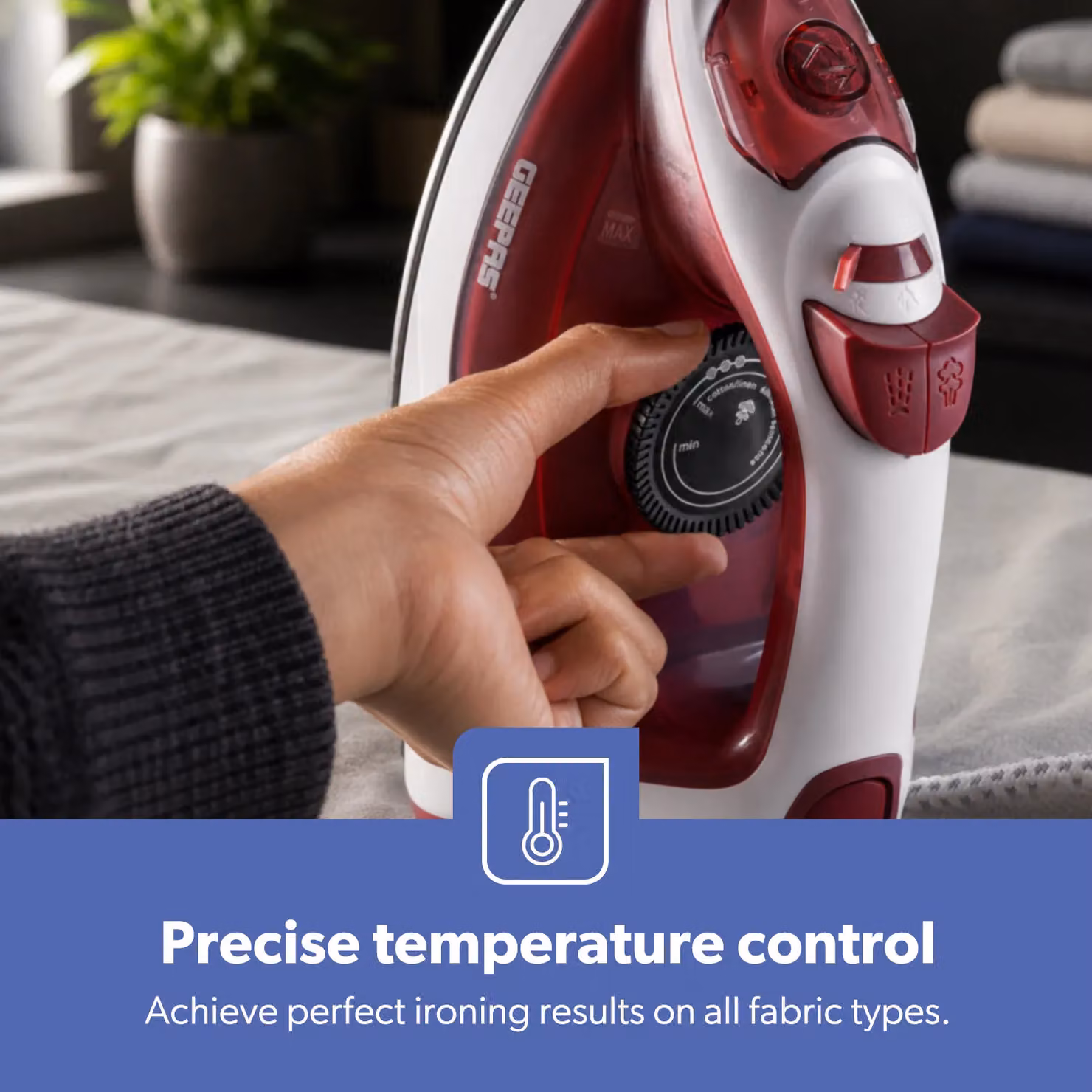 Geepas 1800W Steam Iron with Non-Stick Soleplate and Vertical Steam in Red – 5