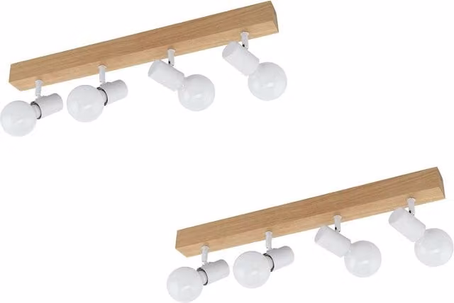 Loops 2 Pack of 4-Spot Wall and Ceiling Flush Lights in Brown and White with E27 Sockets