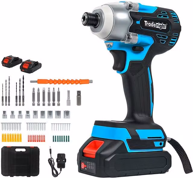 Traderight 21V Cordless Brushless Impact Driver with 2 Rechargeable Batteries, Blue