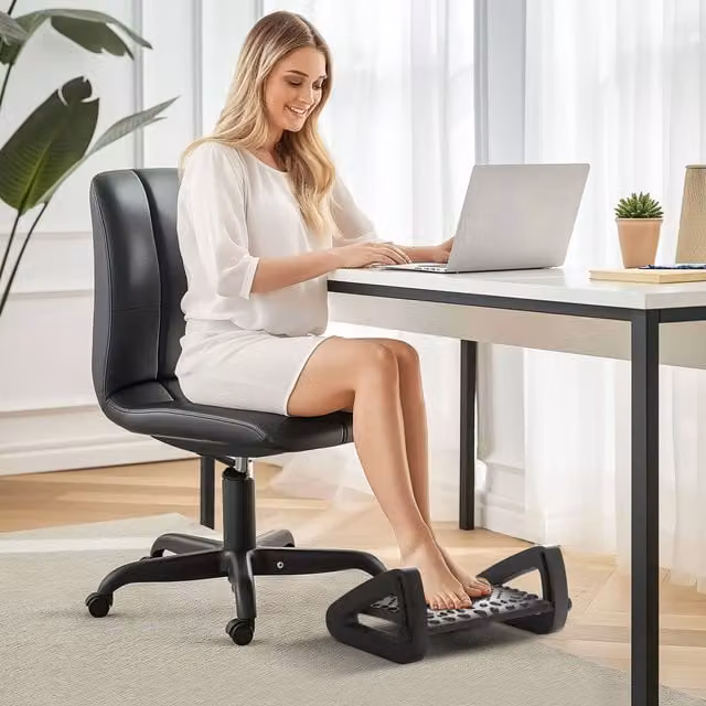 HOMCOM Adjustable Under Desk Foot Rest with Massage Texture Rollers, Black