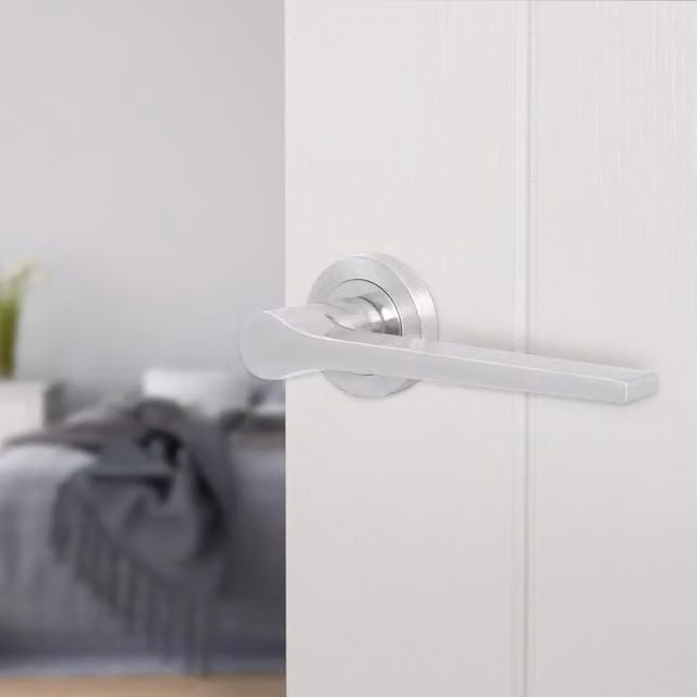 AFIT Satin Nickel Fire Door Handle, Silver Brushed Aluminium Internal Lever On Rose, 150 x 150 mm