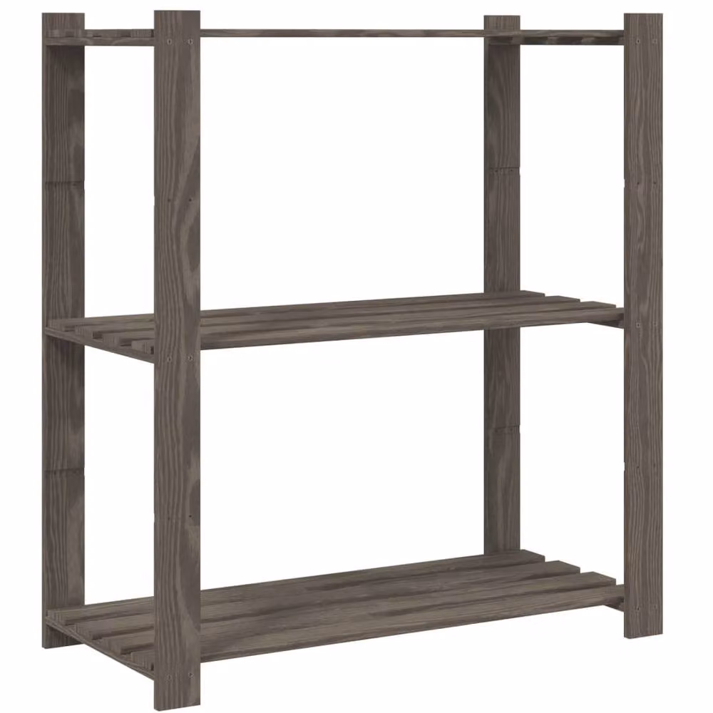 Berkfield Home 3-Tier Grey Solid Wood Pine Storage Rack, W: 80 cm, D: 38 cm, H: 90 cm – 2