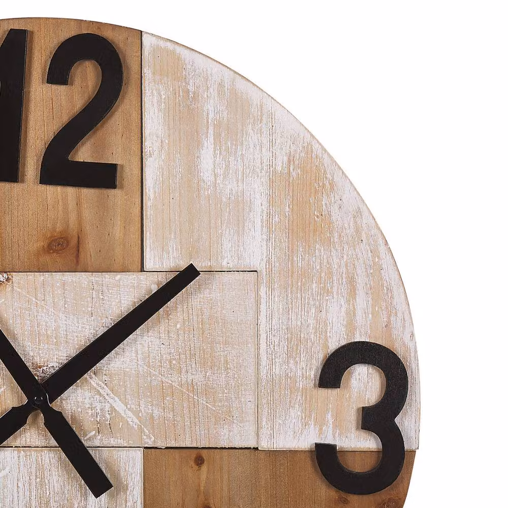 Wyld and Coco Rustic Handmade Round Wood Wall Clock in Brown and Black, Diameter: 60 cm – 5