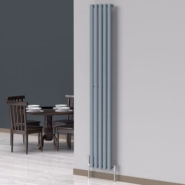 Lux Heat Oval Coloured Vertical Radiator in Pebble Grey, H 180 cm x W 30 cm