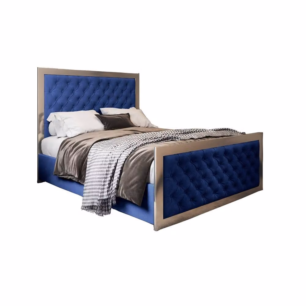 Casani Latimer Upholstered Velvet Bed Frame in Blue and Black, W/D/H: 120 x 200 cm – 3