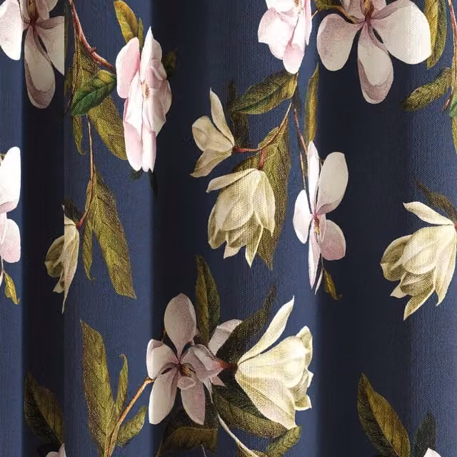 Ted Baker Opal Floral Cotton Lined Eyelet Curtains in Blue and Silver, W: 167.64 cm, H: 137.16 cm – 1