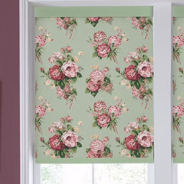 Laura Ashley Cecilia Made to Measure Blackout Roller Blind in Green Fern Floral Pattern