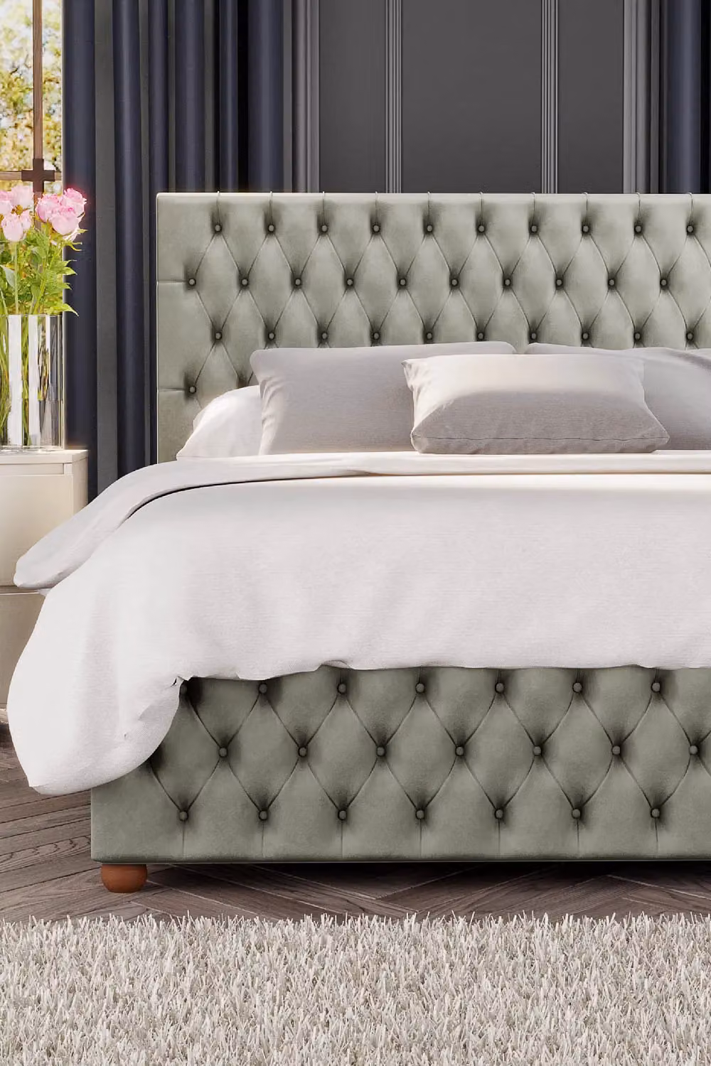 Laurence Llewelyn-Bowen Seren Ottoman Storage Bed in Duck Egg Blue Plush Velvet Fabric, Size: Small Double (W/D/H: 120 x 200 cm) – 3