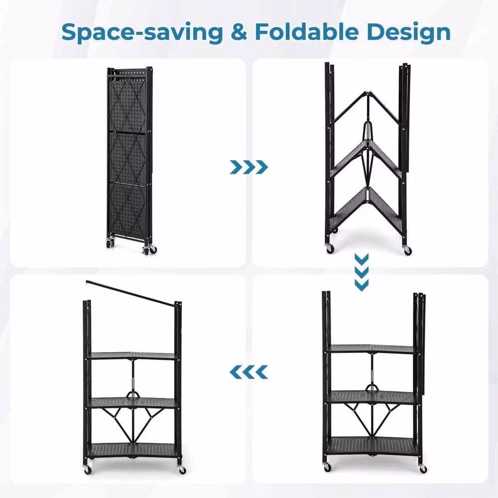 KORVIXA 4-Tier Foldable Metal Storage Shelf in Black, W/D/H: 100 x 100 x 126 cm – 3