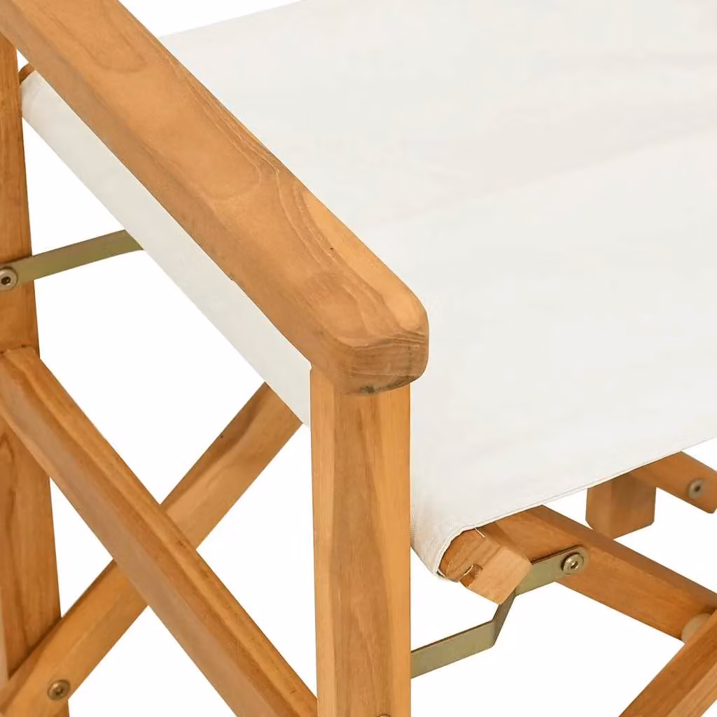 Berkfield Home Folding Director's Chair in Cream Solid Teak Wood – 3