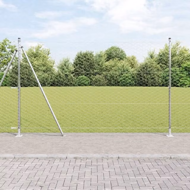 Berkfield Home Hexagon Fence in Silver Galvanised Steel, H: 160 cm x W: 25 m