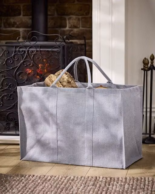 Dibor Traditional French Grey Fireplace Firewood Log Storage Jute Bag, H: 40 cm, W: 60 cm