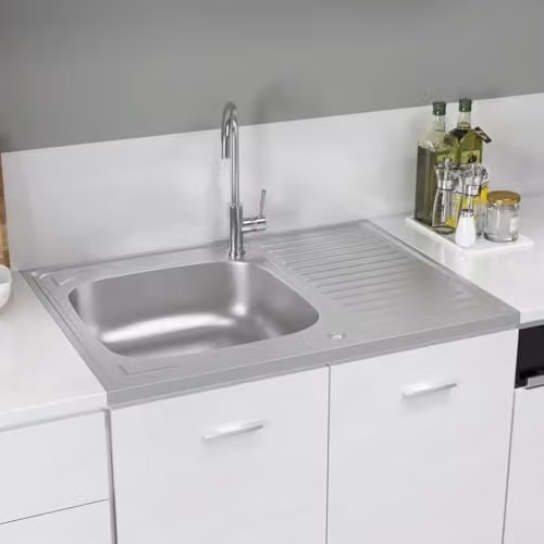 vidaXL Reversible Stainless Steel Kitchen Sink with Drainer Set, Silver, W: 80.0 cm, D: 60.0 cm, H: 15.5 cm – 2