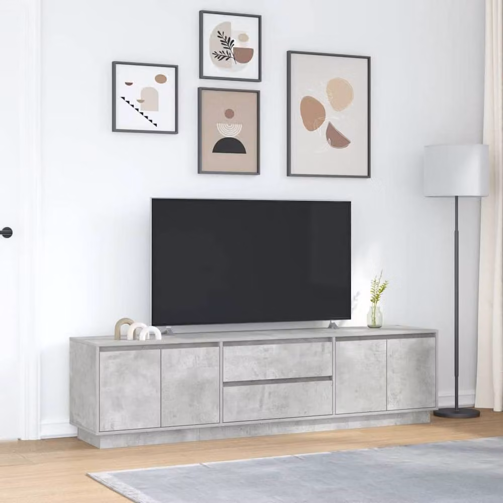 Berkfield Home Modern TV Cabinet with LED Lights in Concrete Grey, W: 193.5 cm, D: 41 cm, H: 50 cm – 3