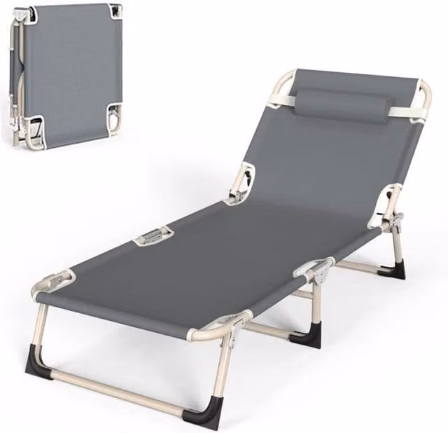Kelvenix Reclining Sun Lounger Garden Folding Chair in Grey – 1
