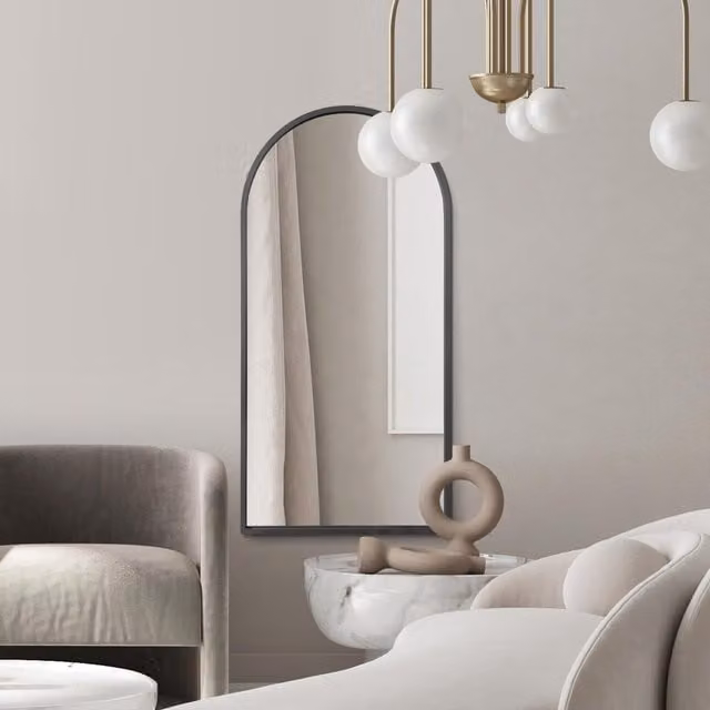 MirrorOutlet Arcus Black Framed Arched Leaner Wall Mirror, H 160 cm x W 80 cm