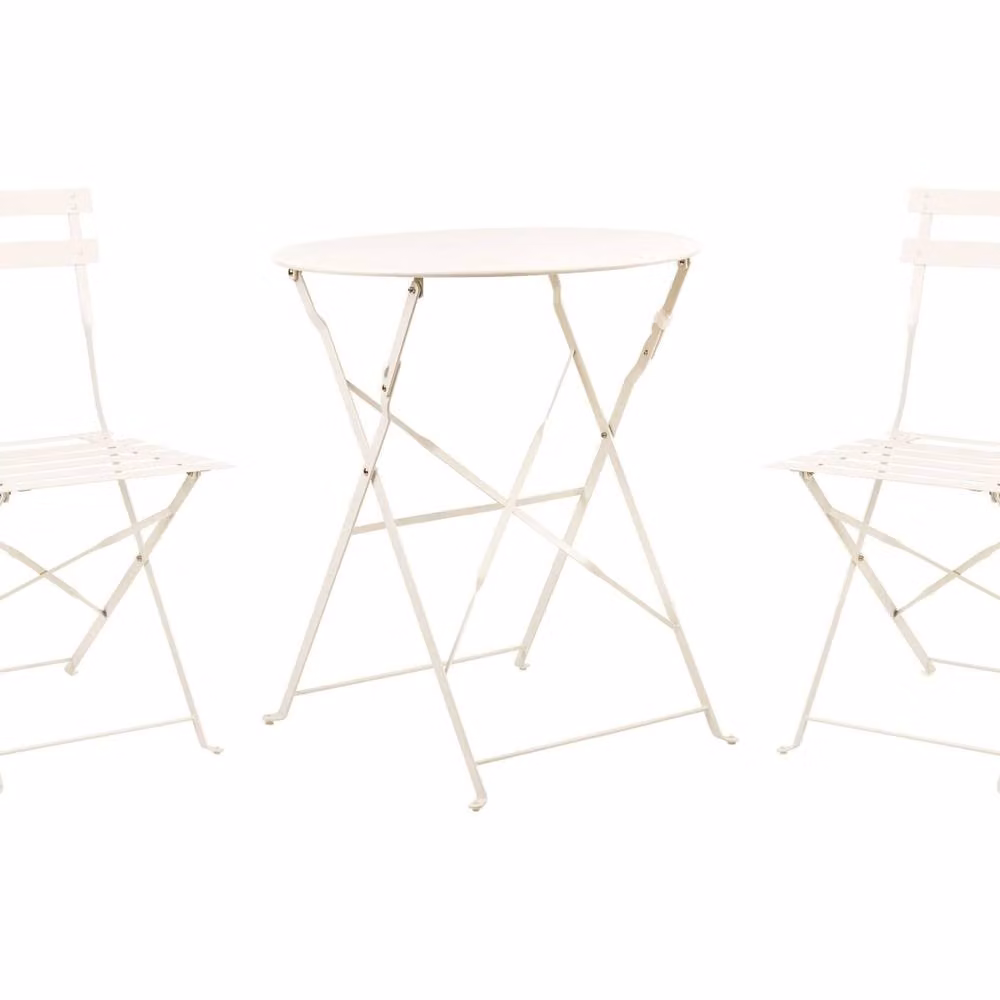 Wyld and Coco 3 Piece White Lacquered Metal Folding Bistro Set – 2