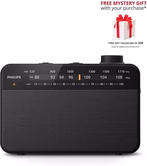 Philips TAR2509-10 Portable FM/AM Radio with 3.5 mm Jack, Black