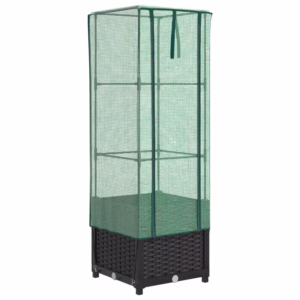 Berkfield Home Raised Bed with Greenhouse Cover in Black Rattan Look, W/D/H: 40 x 40 x 139 cm – 2