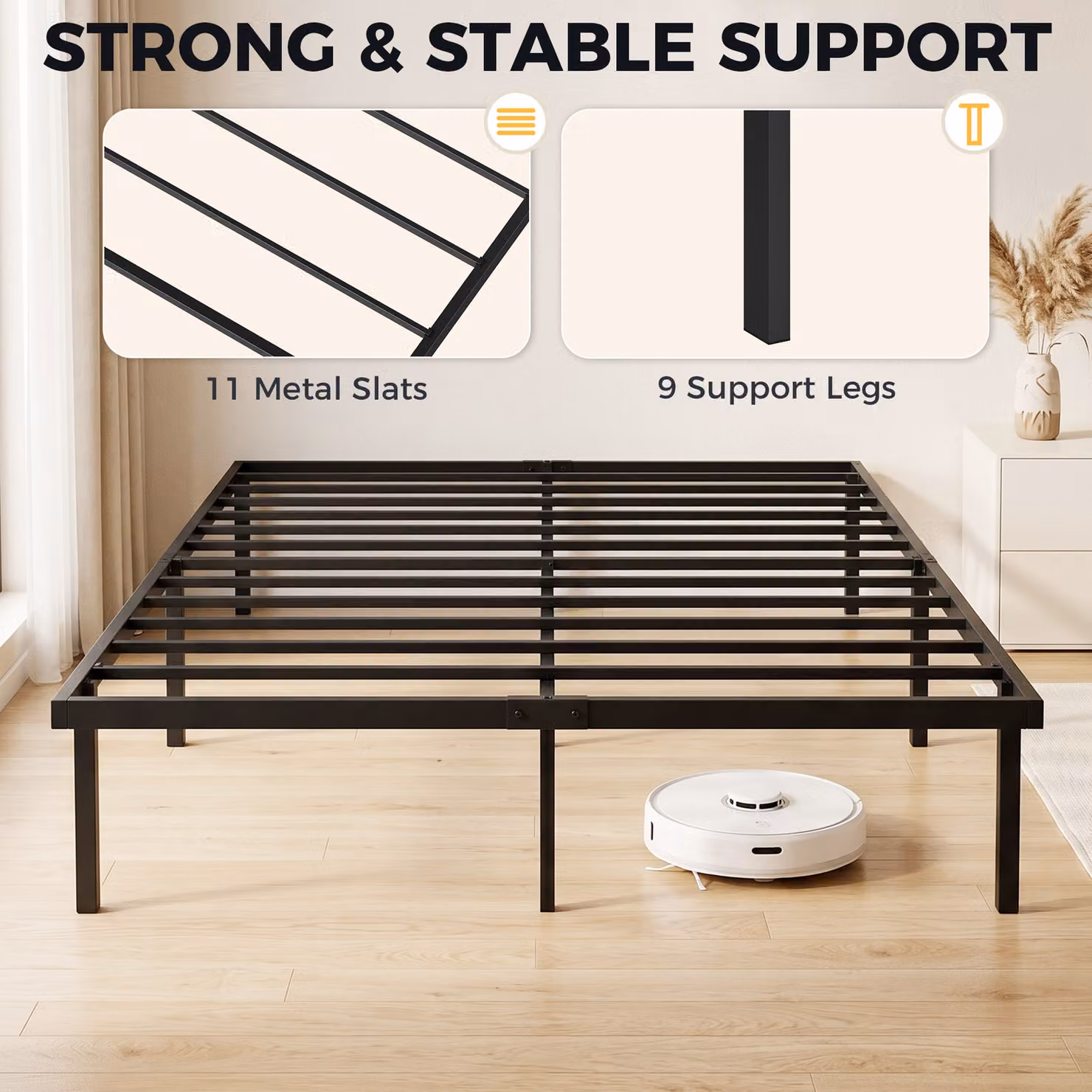 HOMCOM Black Metal Double Bed Frame with Underbed Storage and Steel Slat Support, W/D/H: 140 x 200 cm – 4