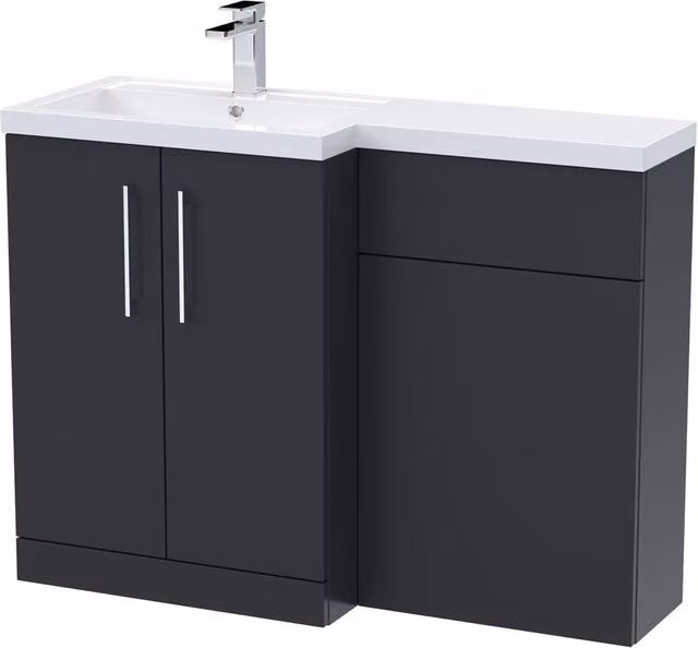 Balterley Modern Left Hand Bathroom Vanity Basin and WC Unit in Matt Satin Dark Grey, W: 110 cm, H: 84 cm – 1