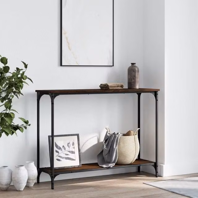Berkfield Home Industrial Console Table in Brown Oak, W/D/H: 101 x 30.5 x 75 cm – 1