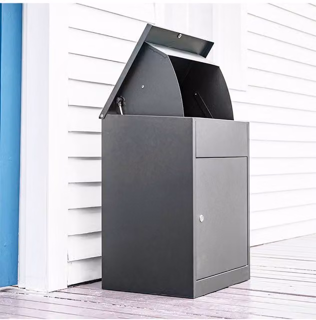 Living and Home Lockable Galvanised Steel Parcel Drop Box in Matt Dark Grey