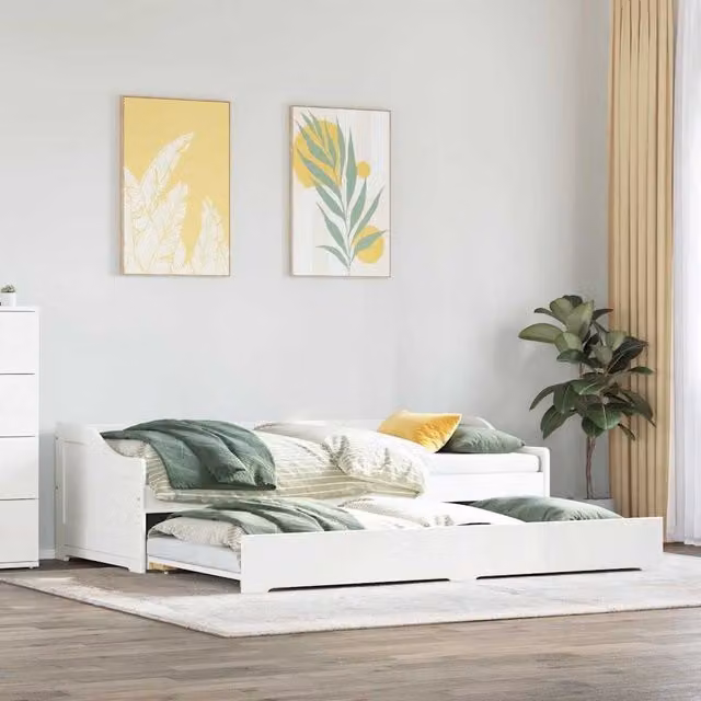 Berkfield Home White Rustic Solid Wood Daybed with Trundle, W/D/H: 90 x 200 cm – 1