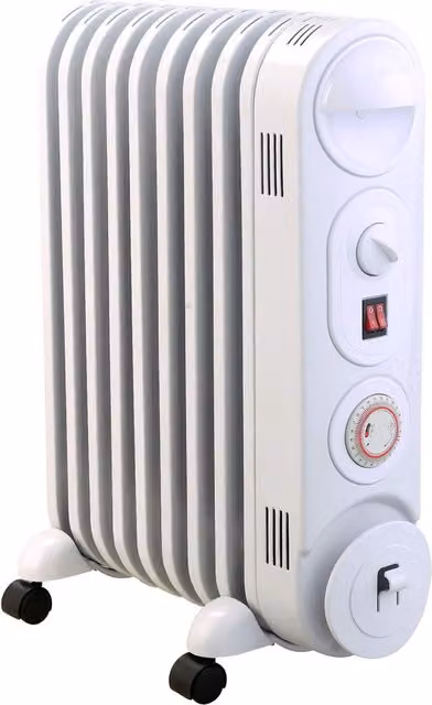 MYLEK White 2kW Electric Oil Filled Radiator with Thermostat, 24 Hour Timer and Tilt Protection – 1