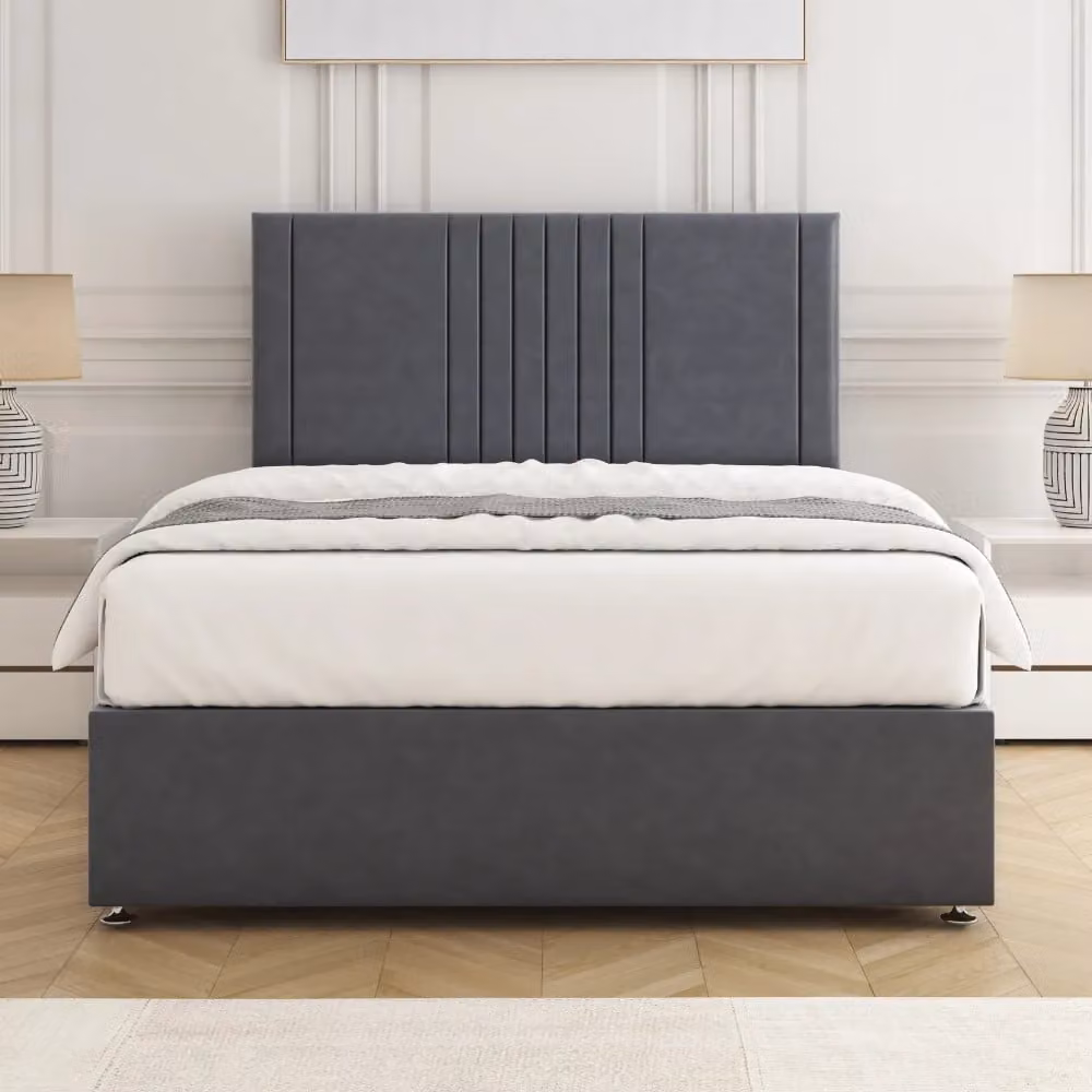 BSSPOKE Monaco Plush Velvet Divan Bed with 24 inch Headboard in Charcoal Grey, King Size, W/D/H: 180 x 200 cm – 2