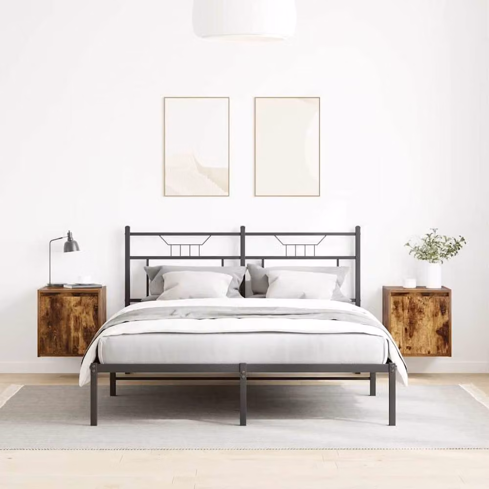 Berkfield Home Set of 2 Wall-Mounted Bedside Cabinets in Smoked Oak Brown, W/D/H: 38 x 34 x 40 cm – 3