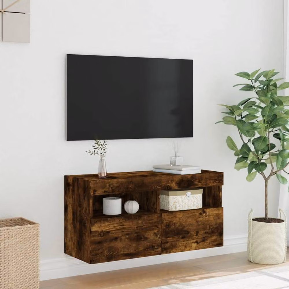 Berkfield Home TV Wall Cabinet with LED Lights in Smoked Oak Brown, W/D/H: 80 x 30 x 40 cm – 5