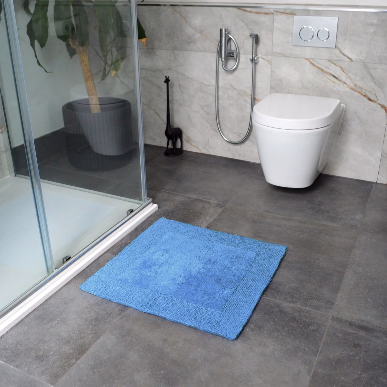 Allure Bath Fashions Reversible Heavyweight Cotton Square Shower Mat in Cornish Blue, 55 x 55 cm – 2