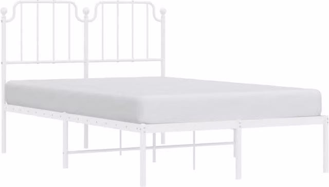 Berkfield Home Metal Bed Frame with Headboard in White, W/D/H: 120 x 200 cm