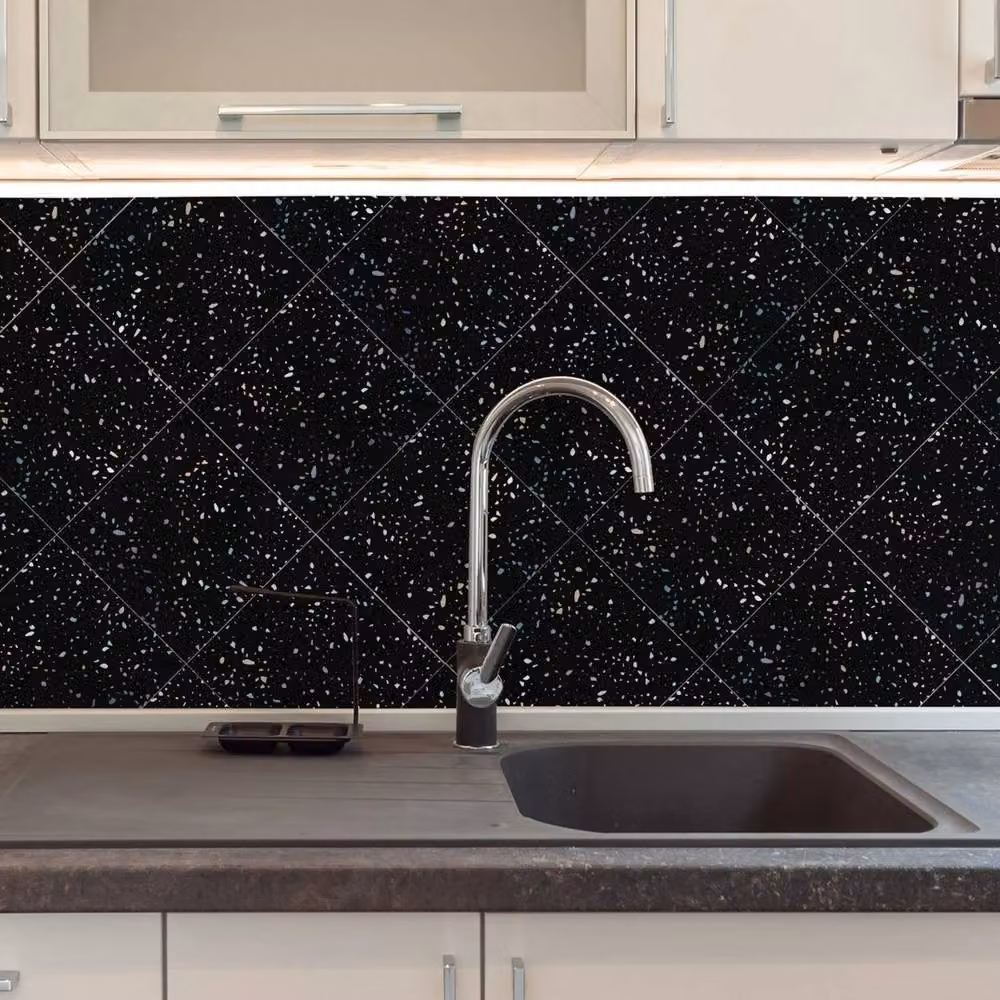 PAWNORA 24 Pack Black Terrazzo Holographic Tile Stickers – 4