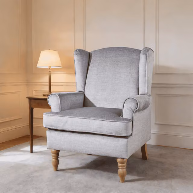 Home Source Helena Traditional High Back Wing Back Accent Armchair in Silver Grey Fabric