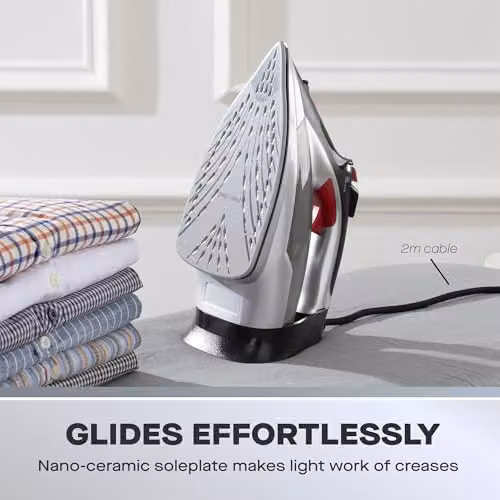 Daewoo Power Glide 3000W Steam Iron with Ceramic Soleplate and Anti-Calc Function, Black – 4