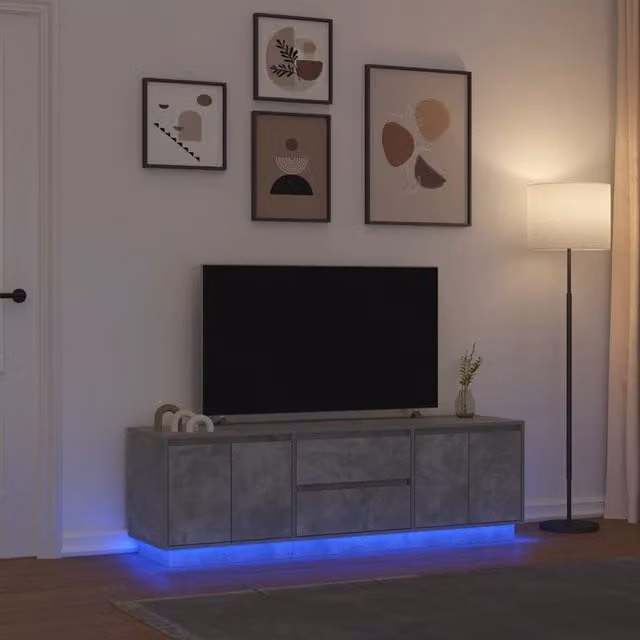 Berkfield Home Modern TV Cabinet with Integrated LED Lights in Concrete Grey, W: 160.5 cm, D: 41 cm, H: 50 cm