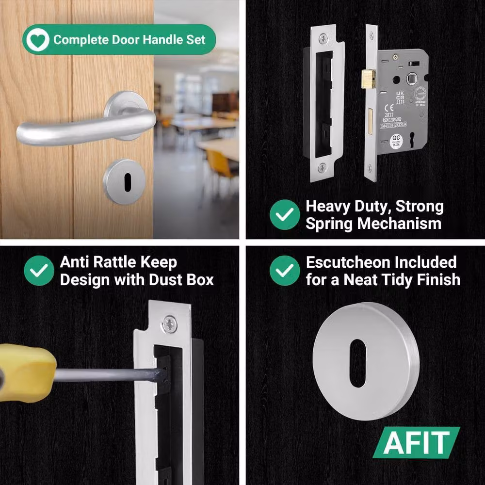 AFIT Satin Brushed Stainless Steel Return to Door Handles with Sash Lock and Key in Silver, 150 x 150 mm – 3