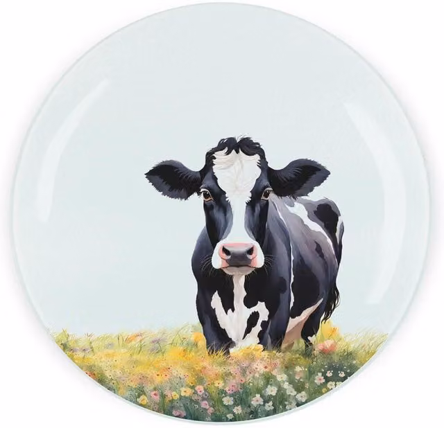 Purely Home Friesian Cow Textured Glass Round Trivet in Black, White and Multicolour