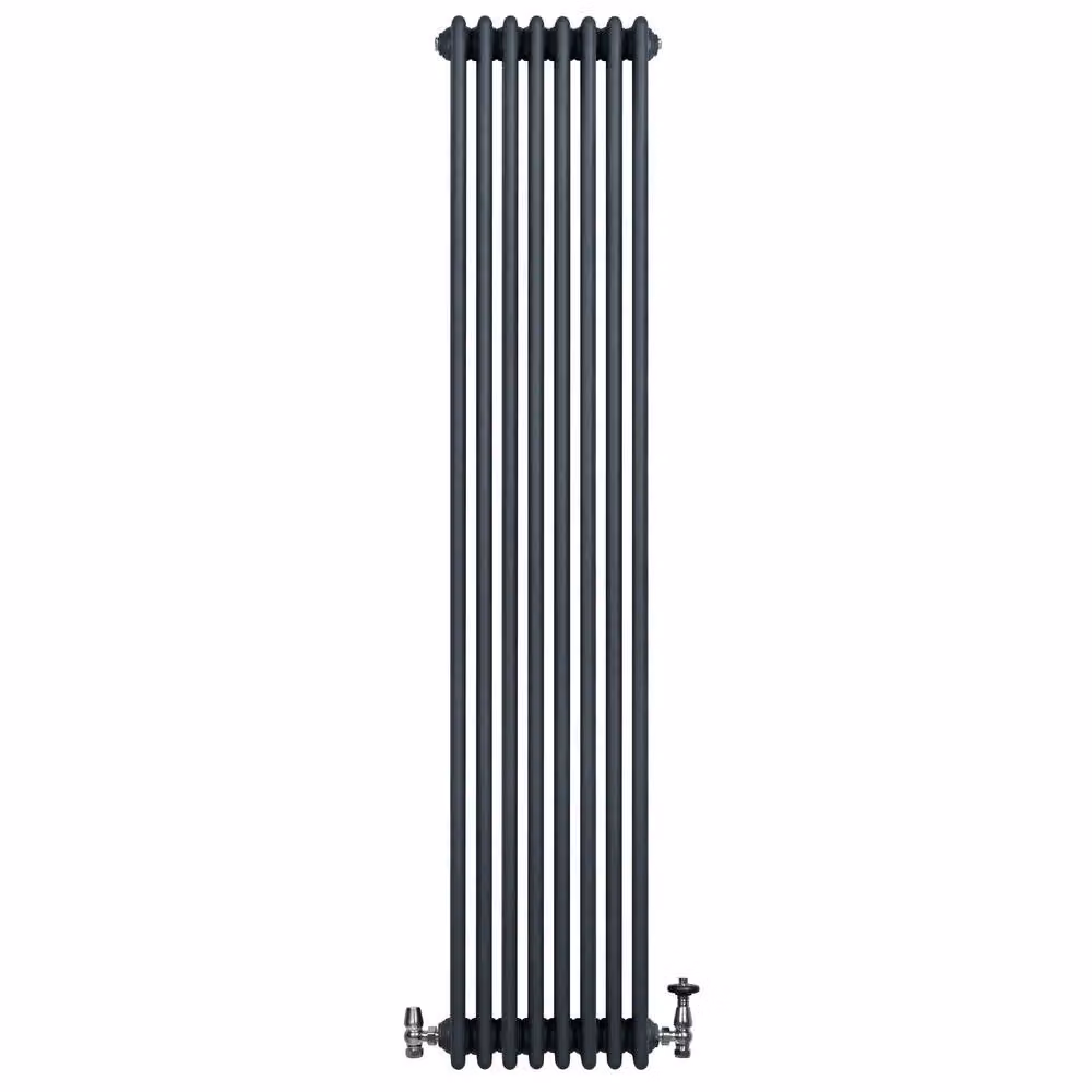 Monstershop Traditional 4 Column Steel Radiator and Valves, Anthracite Grey, H 180 cm x W 38 cm – 2