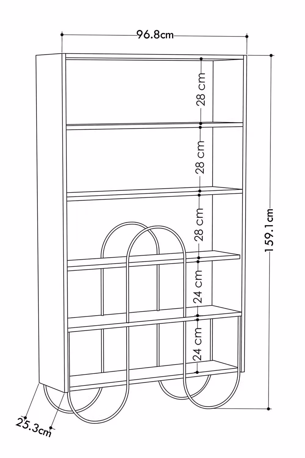 FWStyle 5 Shelf Modern Shelving Display Unit in Natural Oak with Brown Curved Metal Frame – 2