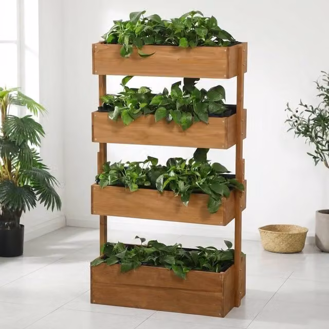 STILVORA Brown Wooden Raised Bed Planter for Garden and Vegetable Growing, W: 142 cm, D: 80 cm, H: 45 cm