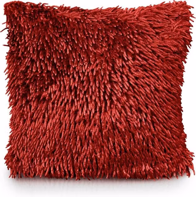 Velosso Modern Red Square Chenille Shaggy Cushion