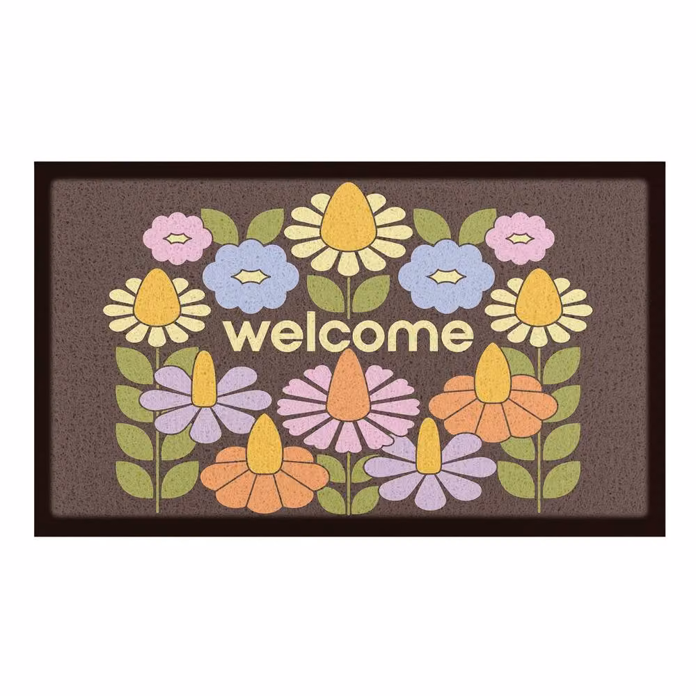 Artsy Mats Elizabeth Olwen Welcome Floral Indoor/Outdoor Doormat, Brown and Multicolour, W/D/H: 70 x 40 cm – 2