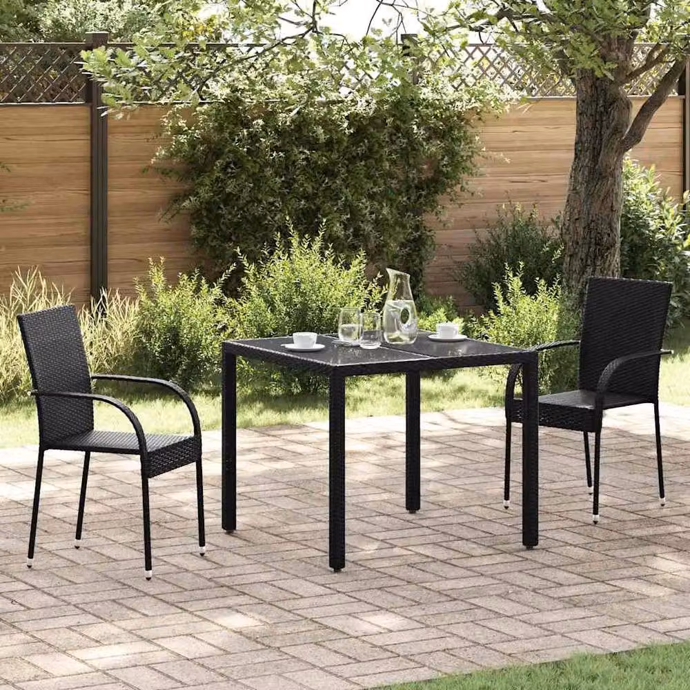 Berkfield Home Set of 2 Stackable Modern Outdoor Garden Chairs in Black Poly Rattan and Steel – 2