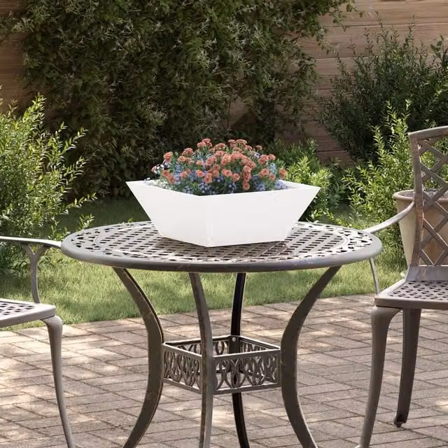 Berkfield Home Steel Garden Bowl Planter, White, W: 40 cm, D: 40 cm, H: 15 cm