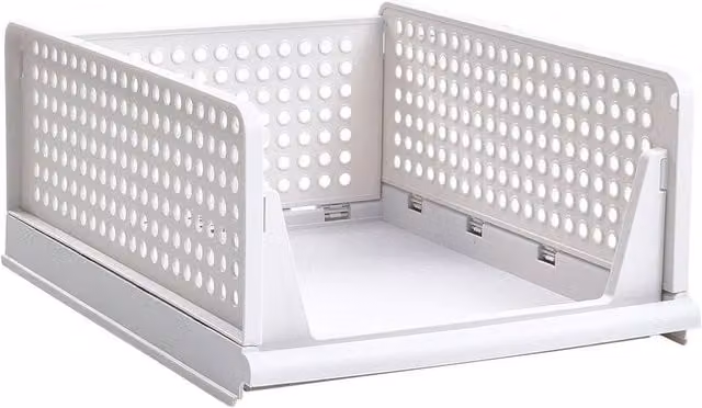 FORGEVIO White Stackable and Foldable Slatted Plastic Wardrobe Storage Shelf Rack, Width: 50 cm – 1